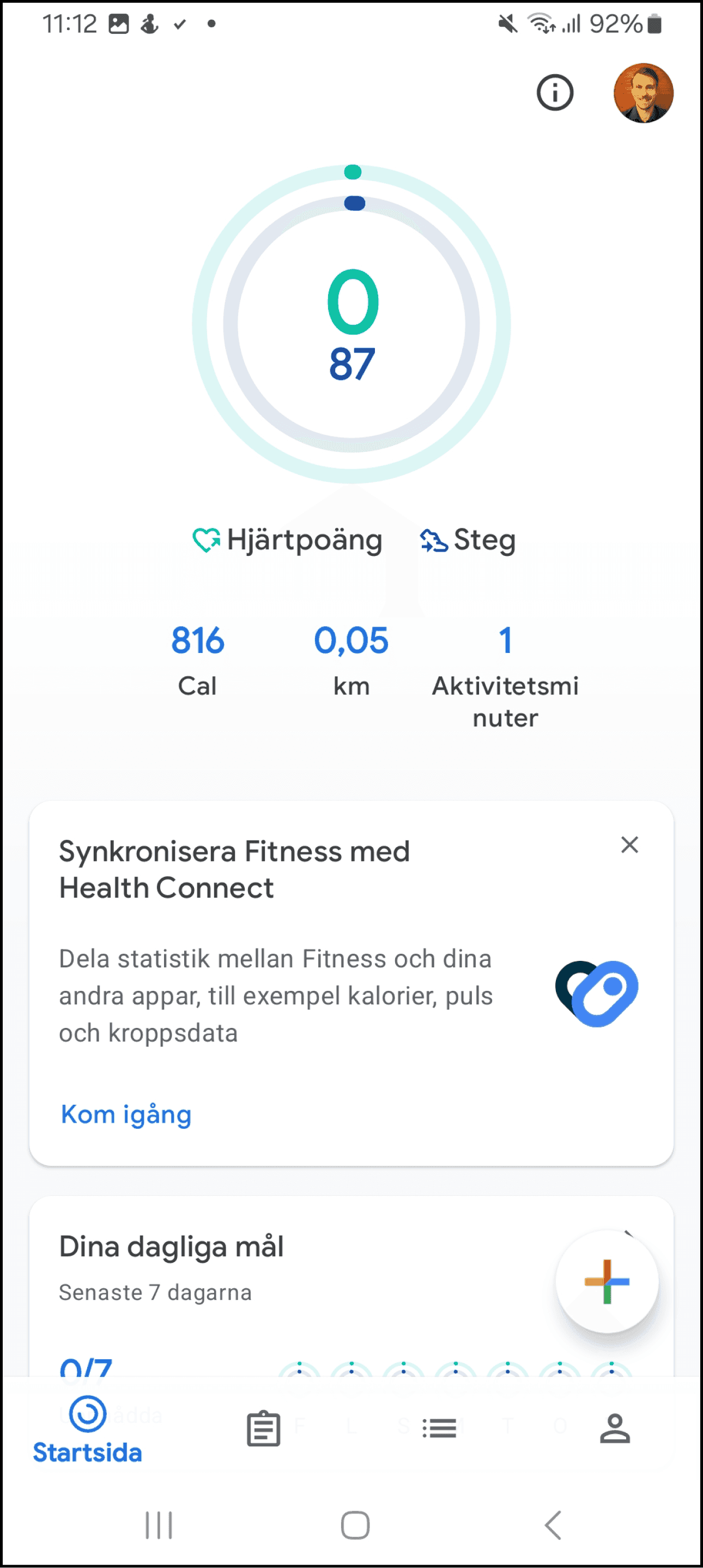 Skärmbild: Om du fortfarande inte ser steg i Adda Steg, ladda ner Google Fitness.